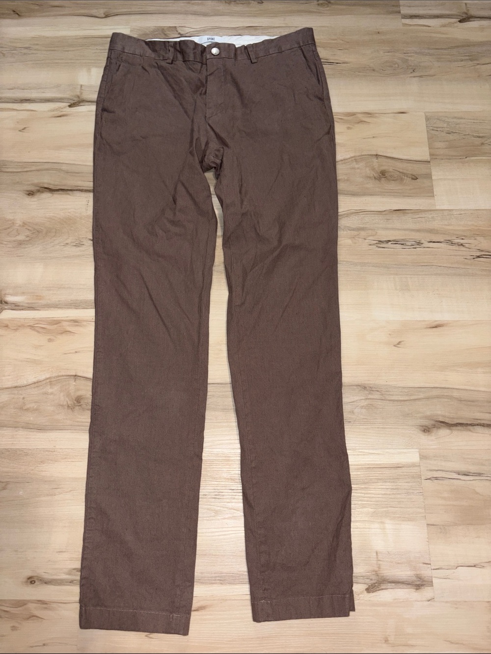 SPOKE London Frights Linen Blend Trousers Pants Brown Taupe Men's 35 Build A